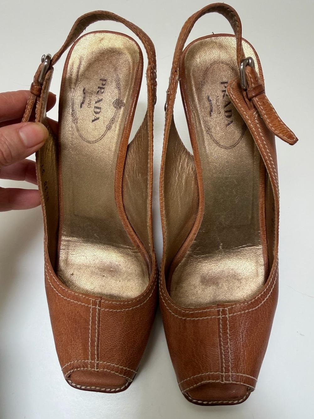Prada Milano Brown Leather Slingback Heels 37.5